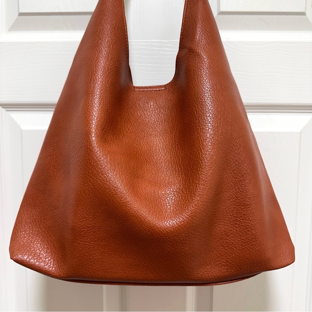 Vegan Leather Large Shoulder Tote | Brown | NWT - Picture 2 of 13